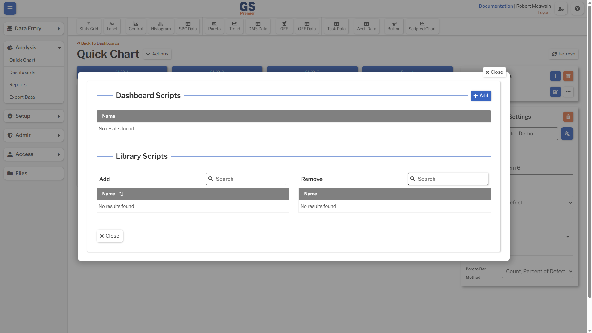 Dashboard Script Overlay An image showing the location of the add button in the Dashboard Script overlay