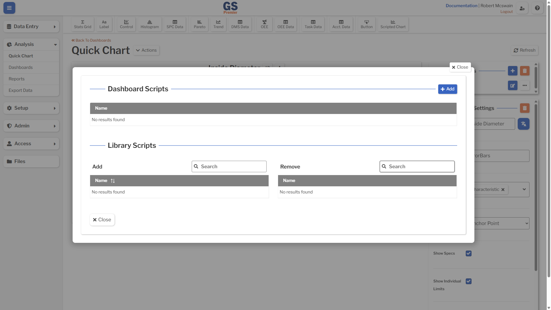 Dashboard Script Overlay An image showing the location of the add button in the Dashboard Script overlay