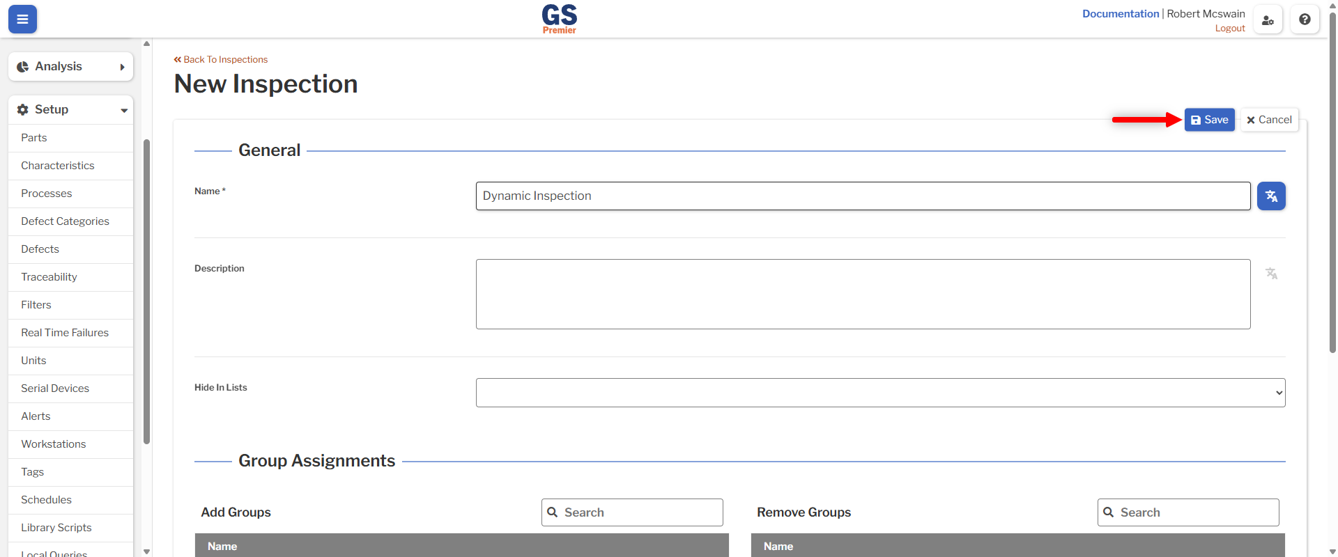 Inspection Create An image showing the Inspection create form