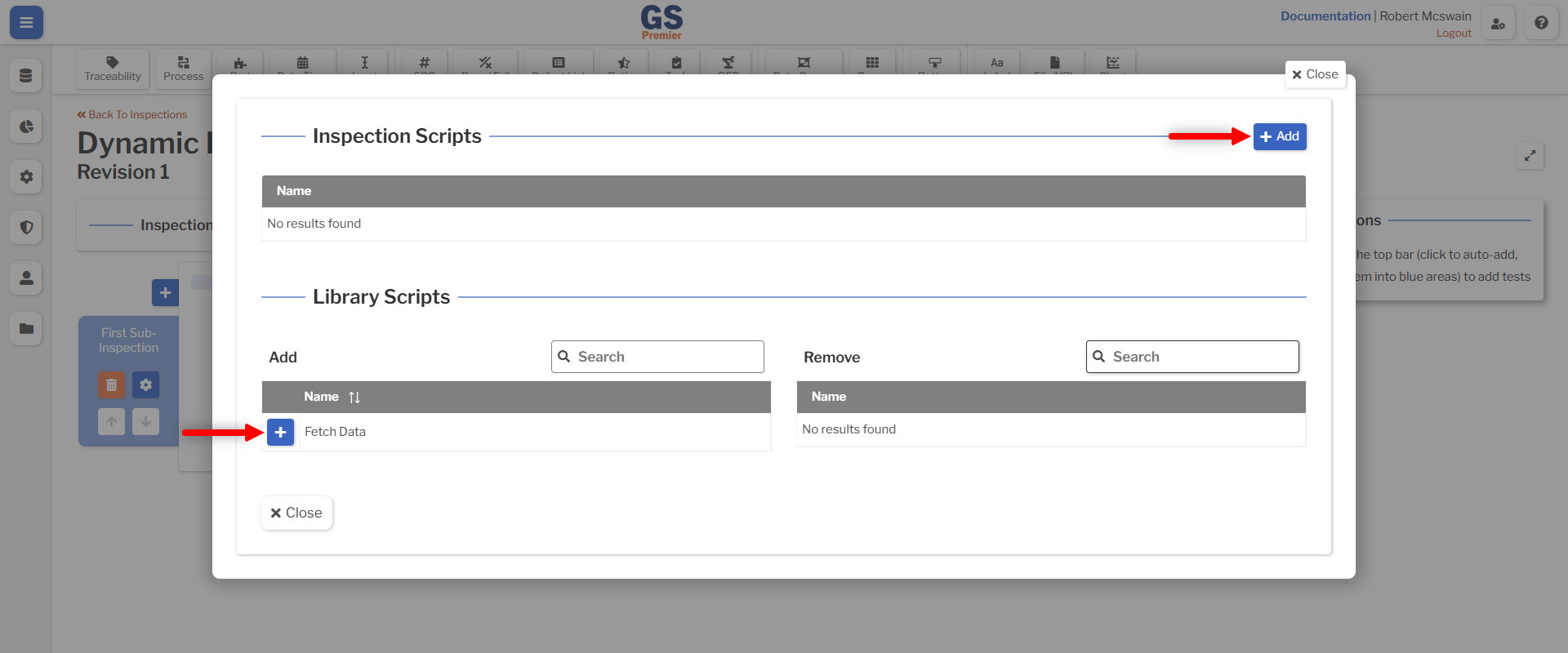 Script Add An image showing the location of the script add buttons