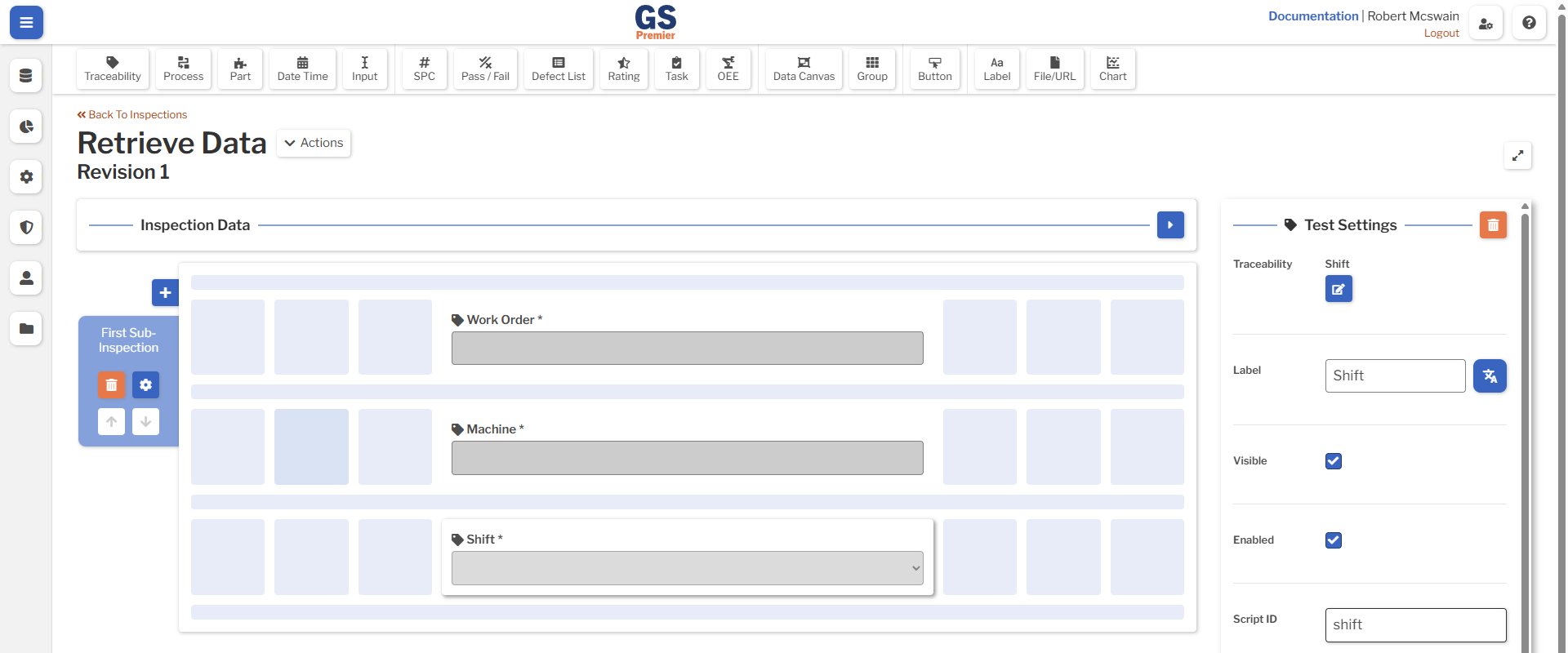 Traceability Tests An image showing the sub-inspection with three traceability tests