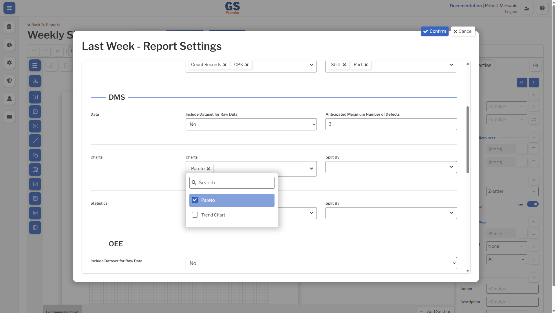 Retrieval Report Settings An image showing the Retrieval Report Settings overlay