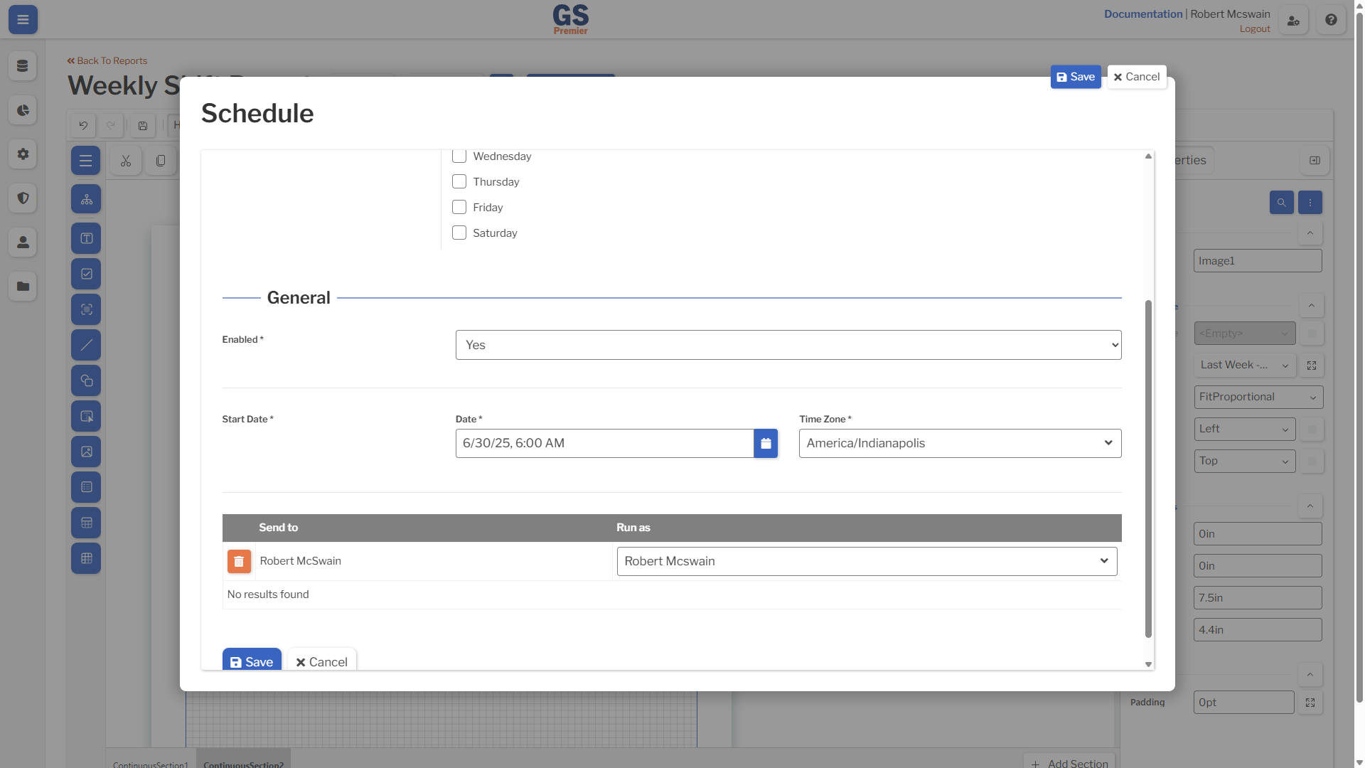 Schedule An image showing an enabled schedule with a user selected