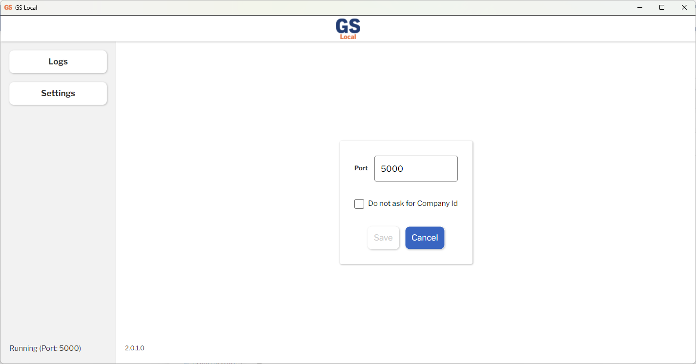 GS Local Settings page GS Local Settings page